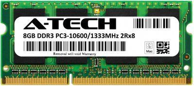 A-Tech 8GB DDR3-1333 (PC3-10600) SODIMM 2Rх8 (AT8G1D3S1333ND8N15V) 391 фото
